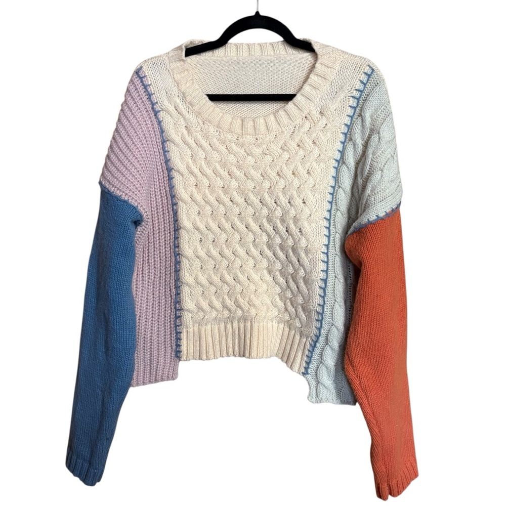 Cider CableKnit Colorblock Soft Comfy Oversized Fall Winter Sweater Medium